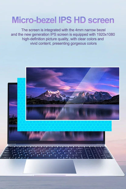 15.6" Ultra Slim Laptop 16GB RAM 2TB SSD Intel N3700 Notebook Gamer  1920*1080  Display Office Study Computer PC Windows 11 Pro