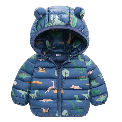 Enfants Garçons Bébé Vestes Légères à Capuche en Duvet Vêtements d'Extérieur Chauds Automne Enfants Filles Manteaux Imprimé Dinosaure Dessin Animé Vêtements Décontractés