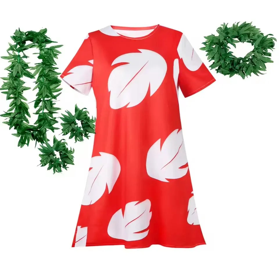 Lilo and Stitch Costume Girl Hawaii Costume Red Frock Halloween 2025 Lilo Vestido Summer Casual Robes