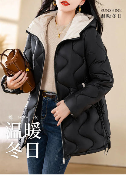 2024 New Winter Jacket Parkas Women Coat Fur Collar Hooded Overcoat Female Jacket Parka Thick Warm Cotton Padded Outwear
