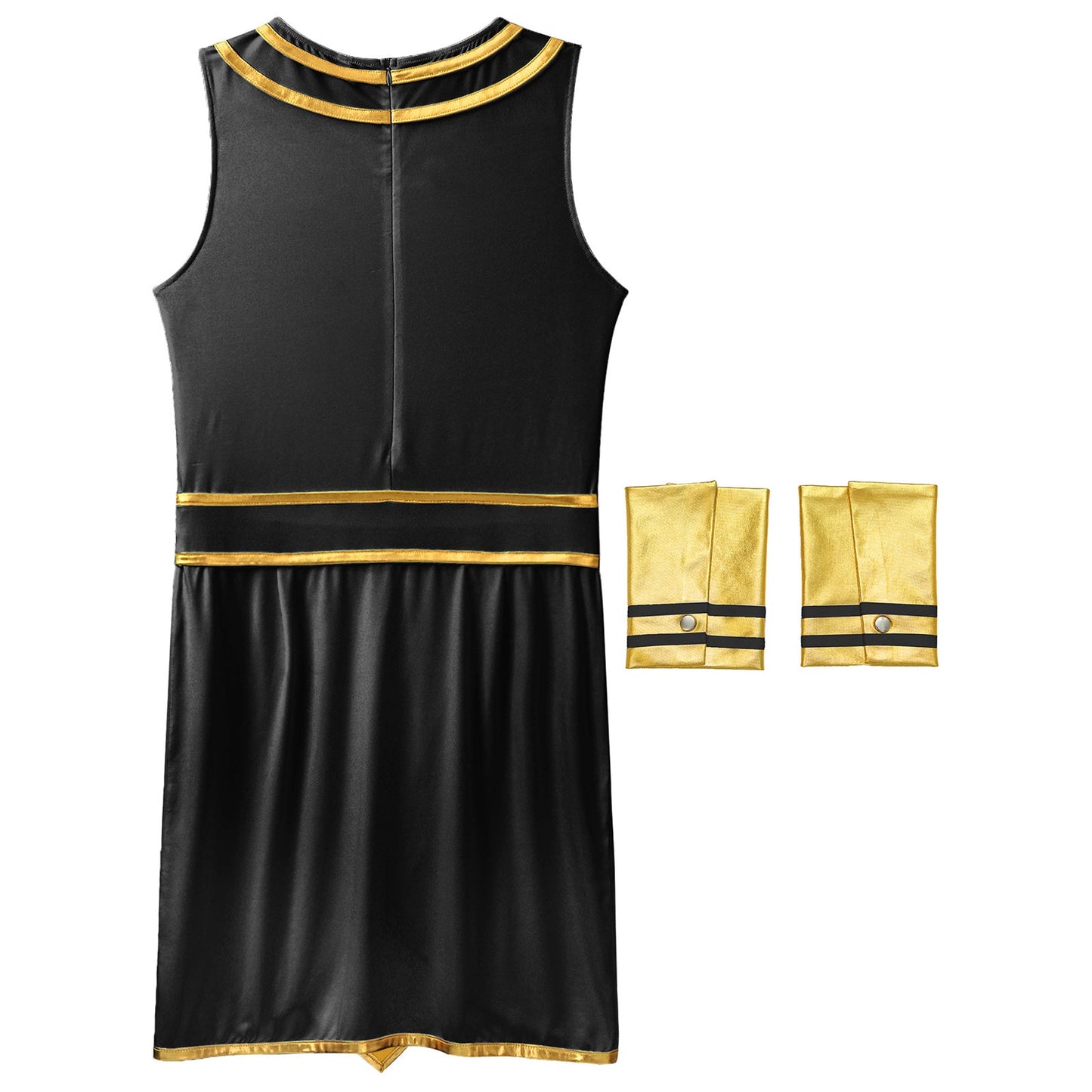 Mens Ancient Egypt Costume Adults Halloween Masquerade Cosplay Carnival Party Dress Sleeveless Themed Roleplay Dress with Cuffs