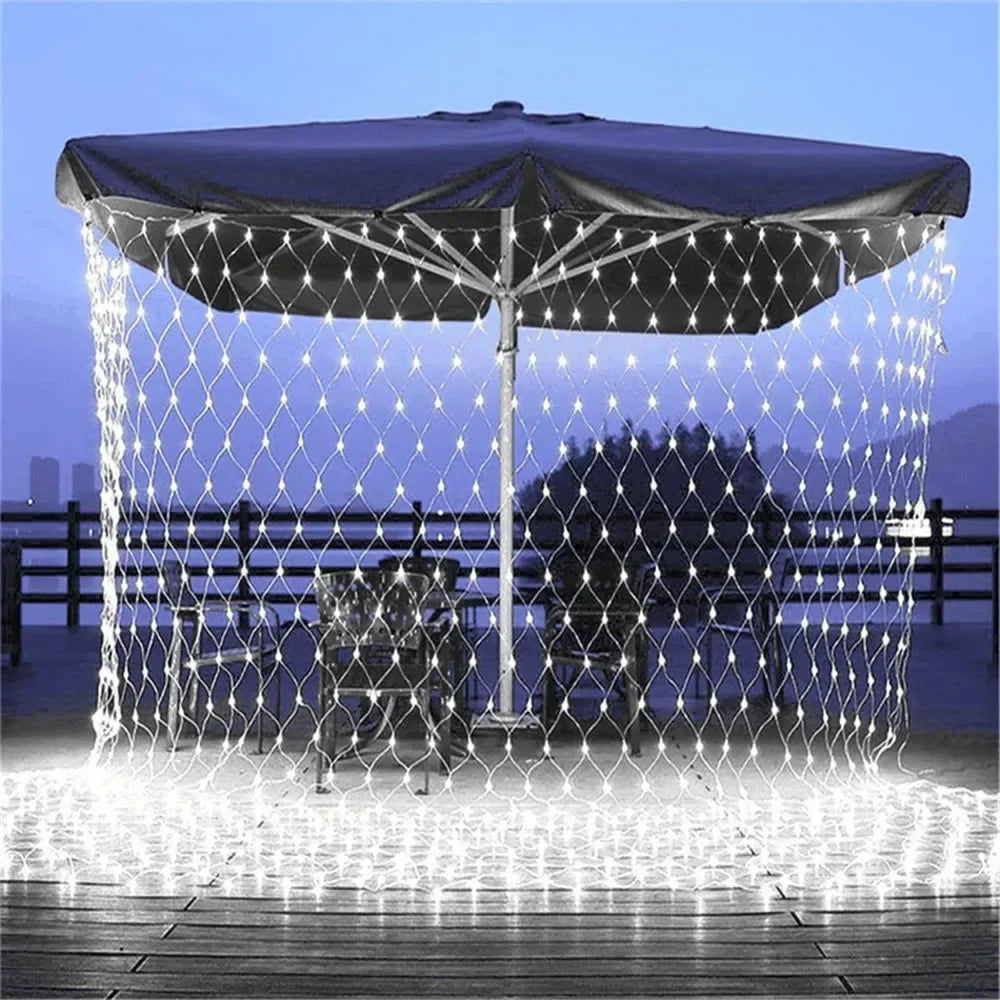 LED Net Mesh String Lights, 8 Modes, 220V, 110V, EU Plug, Festival Decoration, Christmas, Halloween, New Year 2026, Wedding Party