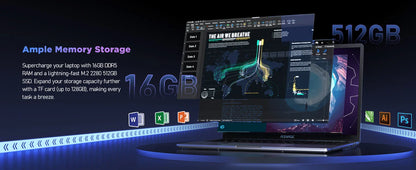 ACEMAGIC 16" Ultra Slim Laptop 16GB RAM 512GB SSD Intel N97 Notebook Gamer 1920*1080 Display Office Study Computer PC Windows 11