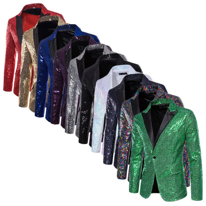 Fashion Men Luxurious Sequin Suit Jacket Green / Silver Men's Bar KTV Stage Dress Male Blazer Coat