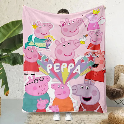 Cartoon P-Peppa Pigs Printed Blanket Picnic Blankets Warm Blanket Soft and Comfortable Blanket Home Travel Birthday Gift