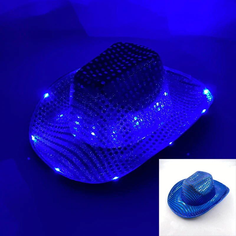 Chapeau de cowboy lumineux à LED clignotantes, lumineux, coloré, pour Noël, mariage, cow-girl, casquette de carnaval, hommes, femmes, pour fête de mariage, accessoire.