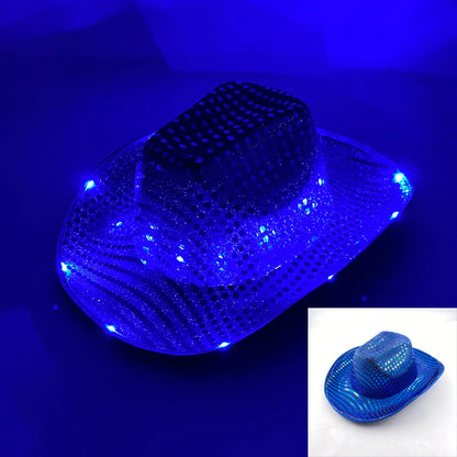 Chapeau de cowboy lumineux à LED clignotantes, lumineux, coloré, pour Noël, mariage, cow-girl, casquette de carnaval, hommes, femmes, pour fête de mariage, accessoire.