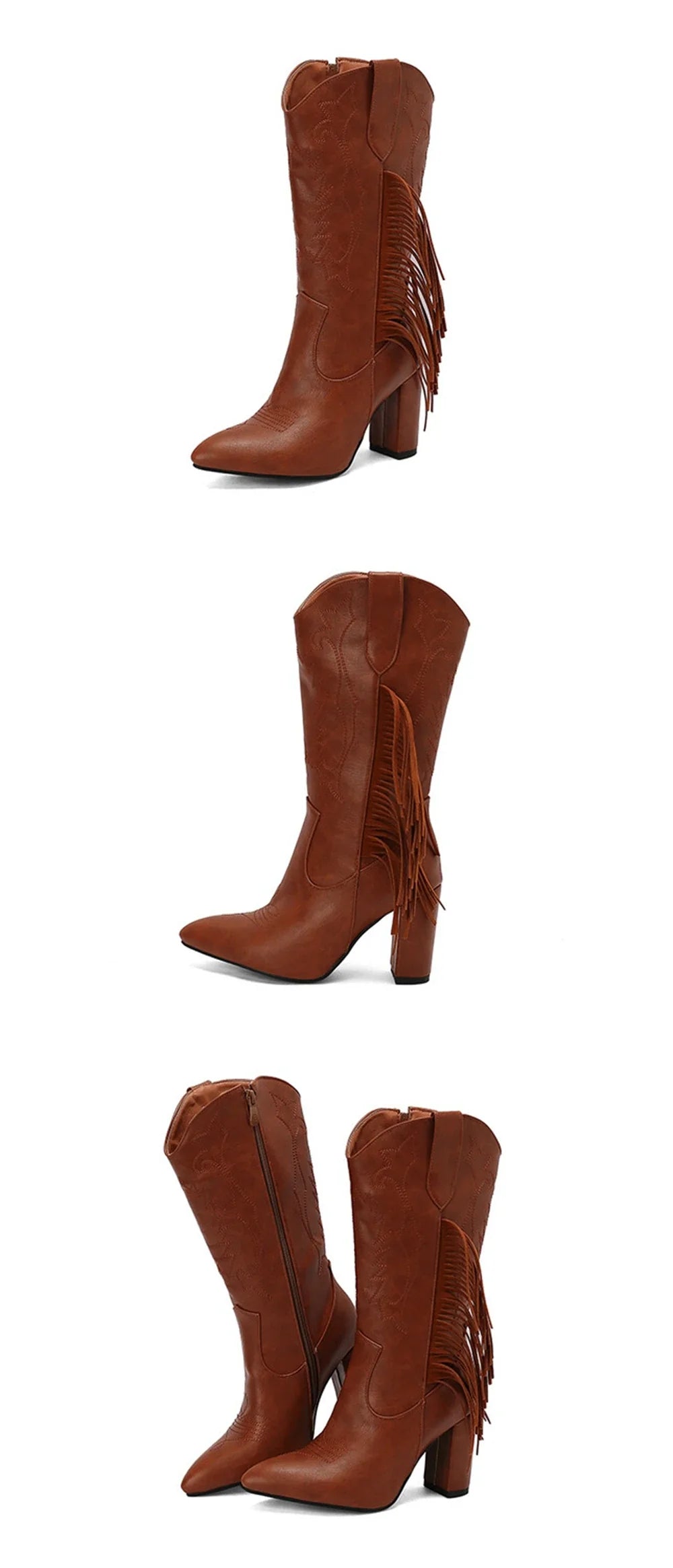 Botas De Mujer bottes De Cowboy occidentales brodées femmes mode pointu gland côté fermeture éclair genou bottes hautes chaussures gothiques 8508