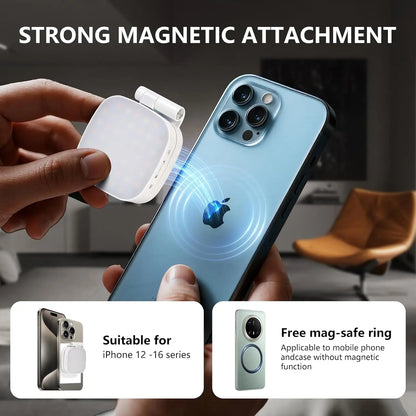 Magnetic Selfie Light, Phone Light Compatible with MagSafe IPhone,  360° LED Selfie Ring Fill Light with Mirror for Selfies/Vlog