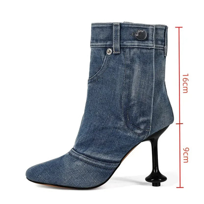 European and American Alien and Square Head Splicing Design Water Washed Cowboy Boots for Women's Trendy Side Zipper Short Boots
