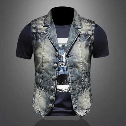 2024 Punk Embroidered Cowboy Waistcoat for Men Fashion Handsome Autumn New Personality Suit Collar Literary High Quality