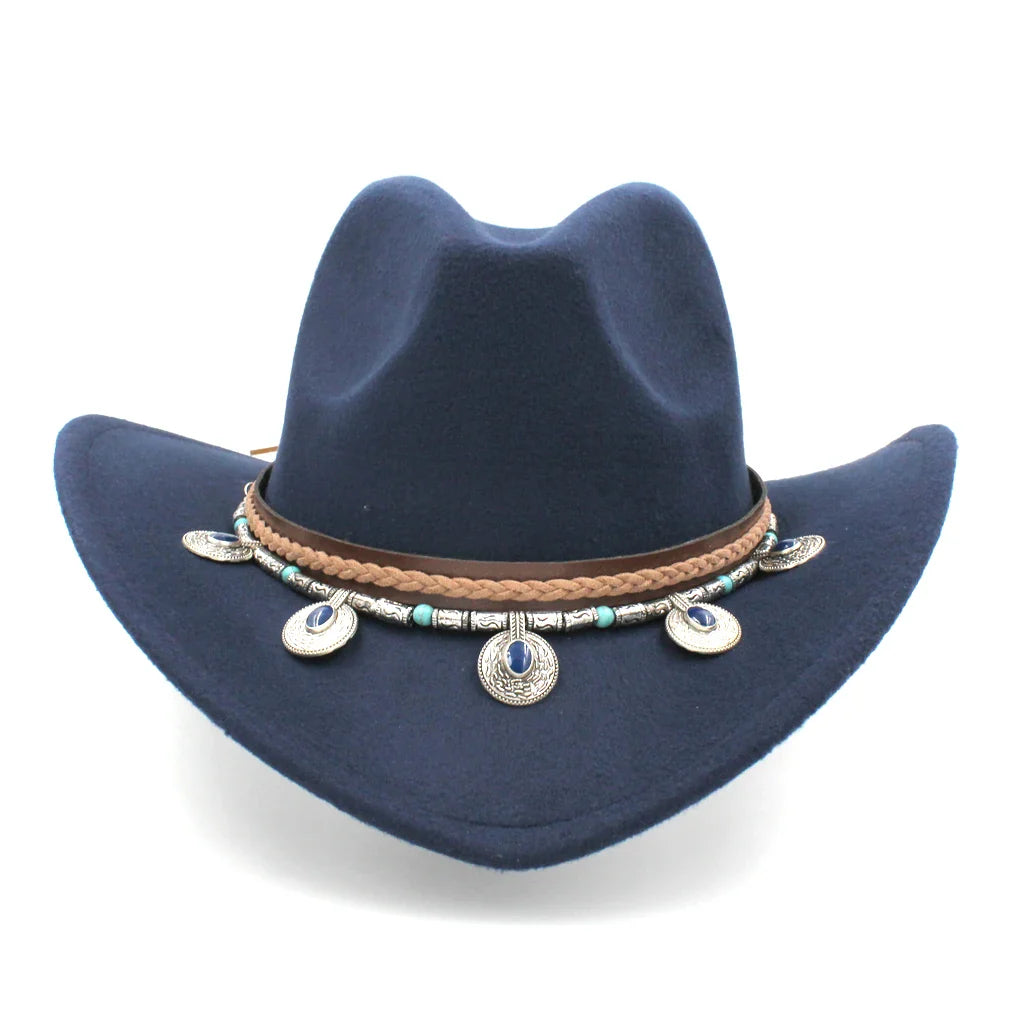 Chapeau de cowboy occidental pour hommes et femmes, casquette de cow-girl d'équitation, feutre à large bord, Fedora Jazz Church Caps Шляпа Chapeau