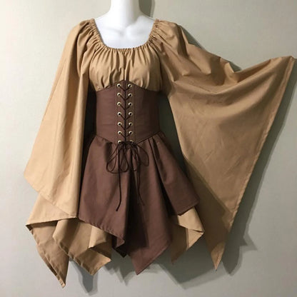 Medieval Costume Women Renaissance Medieval Dress Fairy Elf Traditional Irish Viking Costume Elf Ear for Halloween Party