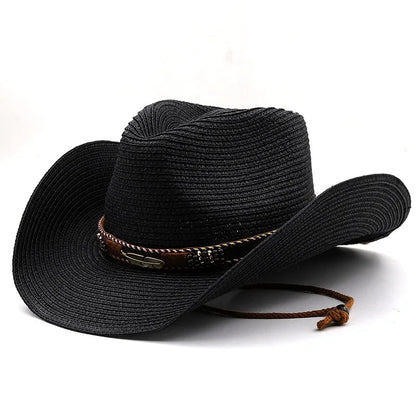 Chapeau de Cowboy d'été à large bord pour femmes et hommes, chapeaux de paille de Cowgirl occidentale, robe de mode, couvre-chef de fête, casquette unisexe