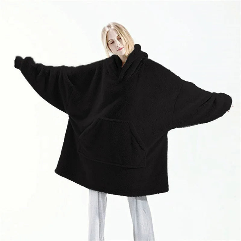 Couverture à capuche avec sourire double face pour hommes et femmes, grande poche, robe surdimensionnée, chaud, couple, adt PVD, nouveau, hiver