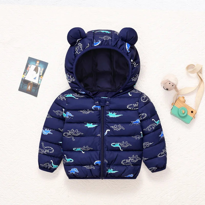 1-6T Hiver Bébé Filles Garçons Vêtements Manteaux Duvet Coton Dessin Animé Capuche Vestes Enfants Combinaison de Ski Salopette Costume de Tout-Petit