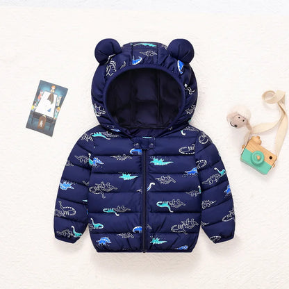 1-6T Hiver Bébé Filles Garçons Vêtements Manteaux Duvet Coton Dessin Animé Capuche Vestes Enfants Combinaison de Ski Salopette Costume de Tout-Petit