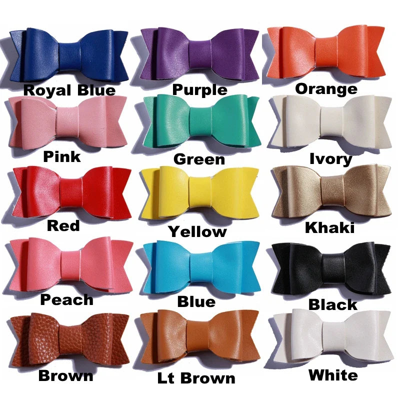 7.5CM Hot Sale Synthetic PU Leather Bows Knot For Hair Accessories Hair Bow With Clip For Headbands U Pick