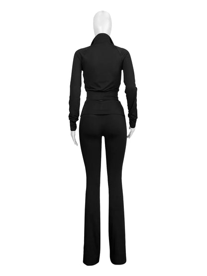 Ensembles 2 pièces FAGADOER automne hiver pour femmes Tenue décontractée Hauts courts à fermeture éclair et poche + Pantalons leggings taille haute Survêtements de jogging Streetwear