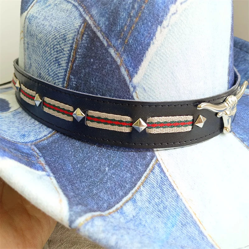 Ethnic Style Cowboy Hat Fashion Chic Unisex Solid Color Jazz Hat With Bull Shaped Decor Western Cowboy Hats
