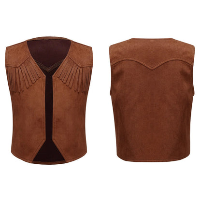 Gilet de Cowboy occidental pour enfants, garçons et filles, Costume de Cosplay d'halloween, pompon en daim, manteau ouvert sur le devant, hauts