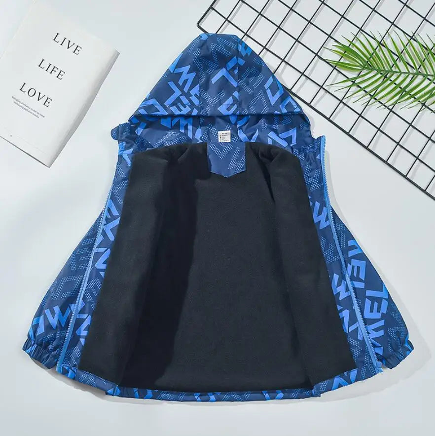 Boys Fashion Outdoor Jacket Thick Winter Waterproof Jackets For Kids Warm Clothes Autumn Boy's Windbreaker Hooded Coat