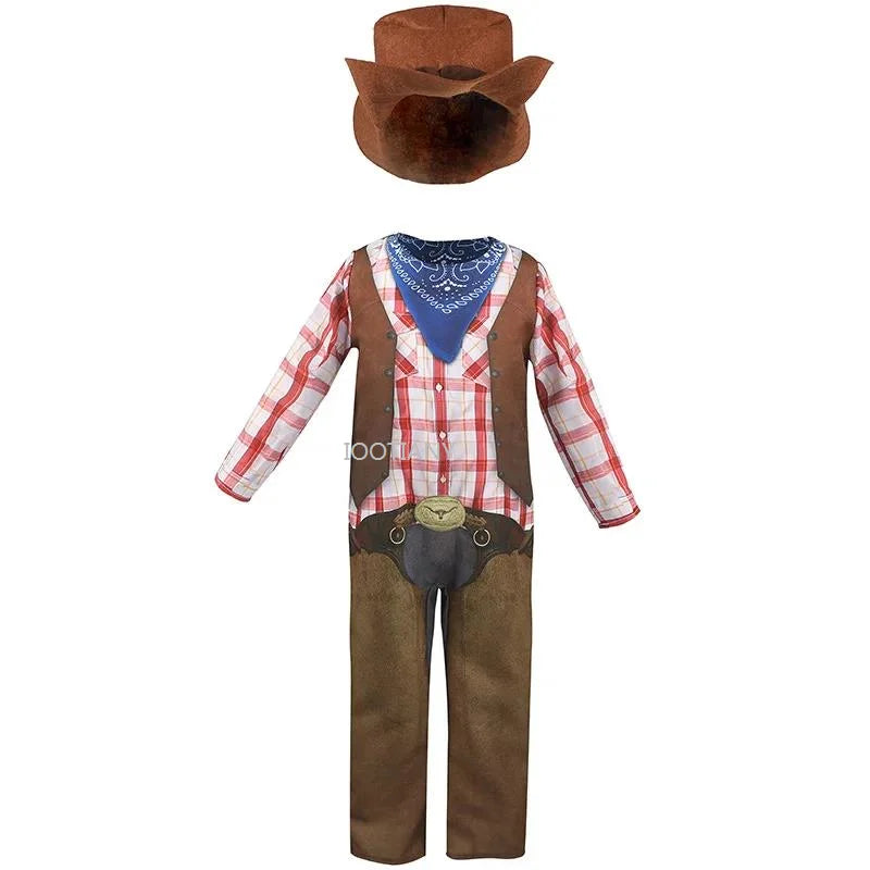 2024 Déguisement de cowboy Western Gilet de vache Body imprimé Garçon Halloween Shérif Costume de scène