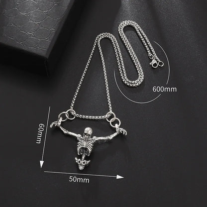 Men's Vintage Punk Gothic Captivity Skull Pendant Necklace Halloween Bat Eyes Body Accessory Cool Rock Party Biker Jewelry