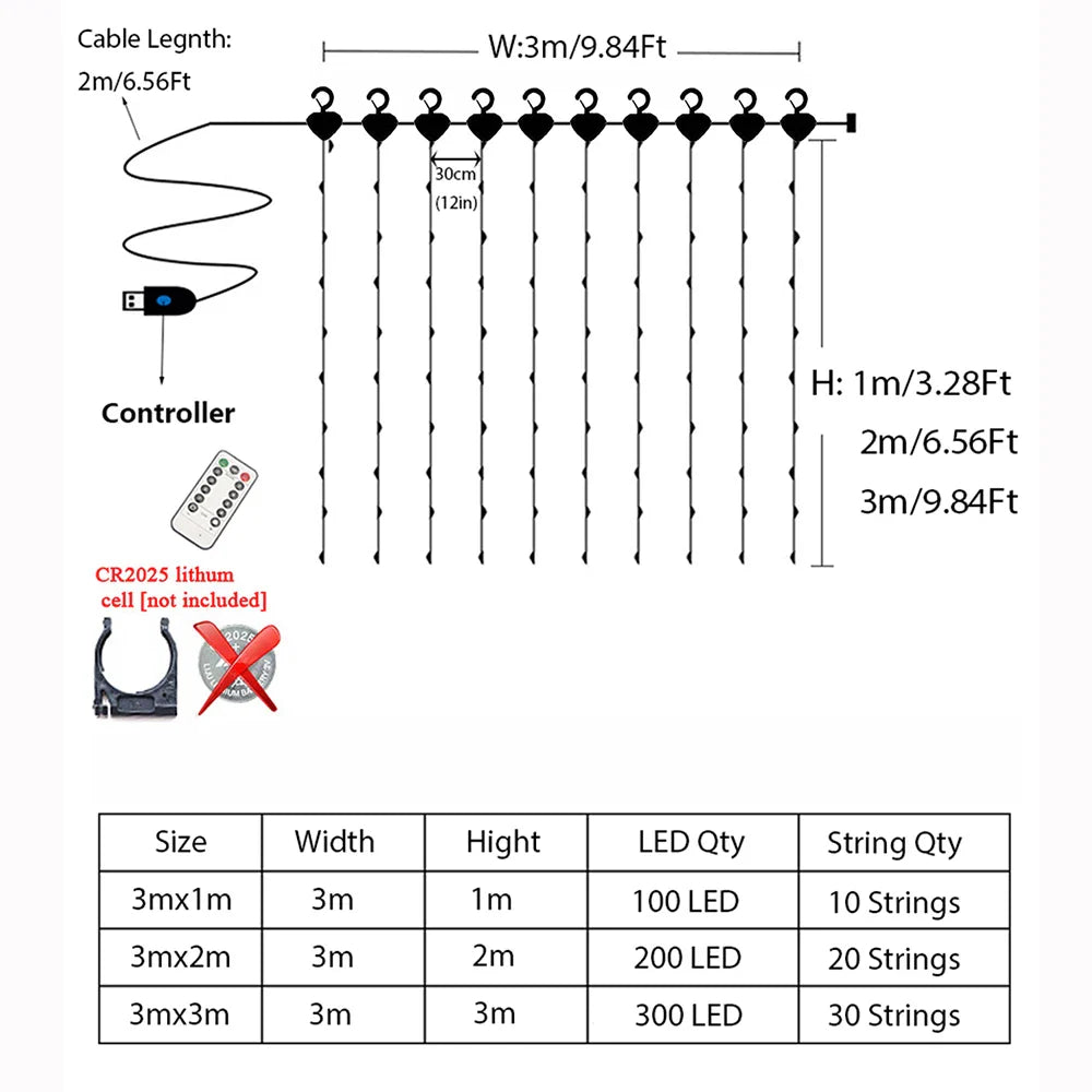 Guirlande lumineuse rideau LED USB, pour Nouvel An, Noël, mariage, anniversaire, chambre à coucher, Ramadan, Pâques, décoration intérieure