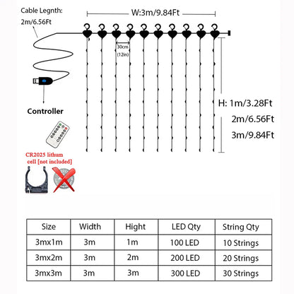 Guirlande lumineuse rideau LED USB, pour Nouvel An, Noël, mariage, anniversaire, chambre à coucher, Ramadan, Pâques, décoration intérieure
