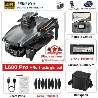 Drone GPS L600 PRO MAX/PRO, caméra HD professionnelle 4K, cardan 3 axes 5G FPV, sans balais, en option, pour éviter les obstacles, quadrirotor