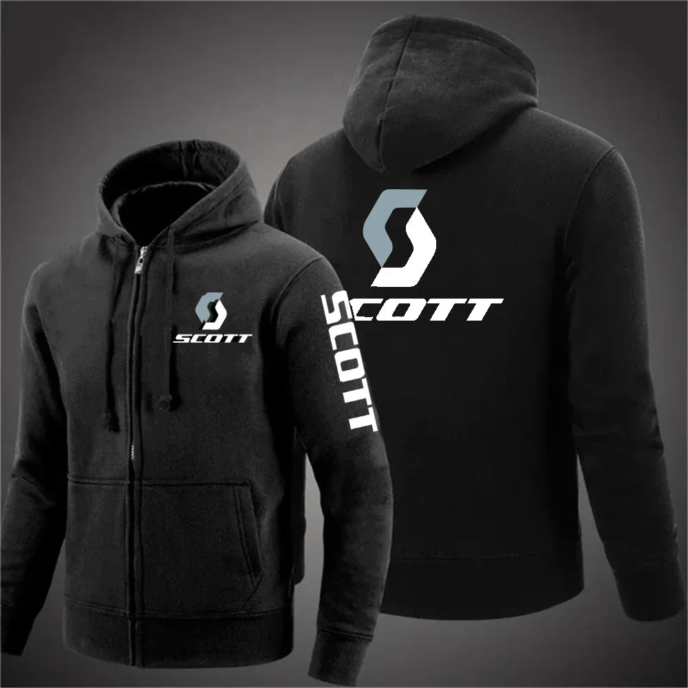 2025 Men's fashion casual SCOTT Hoodies hip hop sweatshirt Street hip hop hooded sweatshirt solid color zipper coat