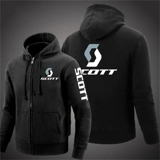 2025 Men's fashion casual SCOTT Hoodies hip hop sweatshirt Street hip hop hooded sweatshirt solid color zipper coat
