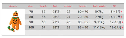 3-24M pumpkin Cosplay Baby Girls Boys Halloween Costume Sets Long Sleeve Cosplay jumpsuit for boys Carnival Party Clothes