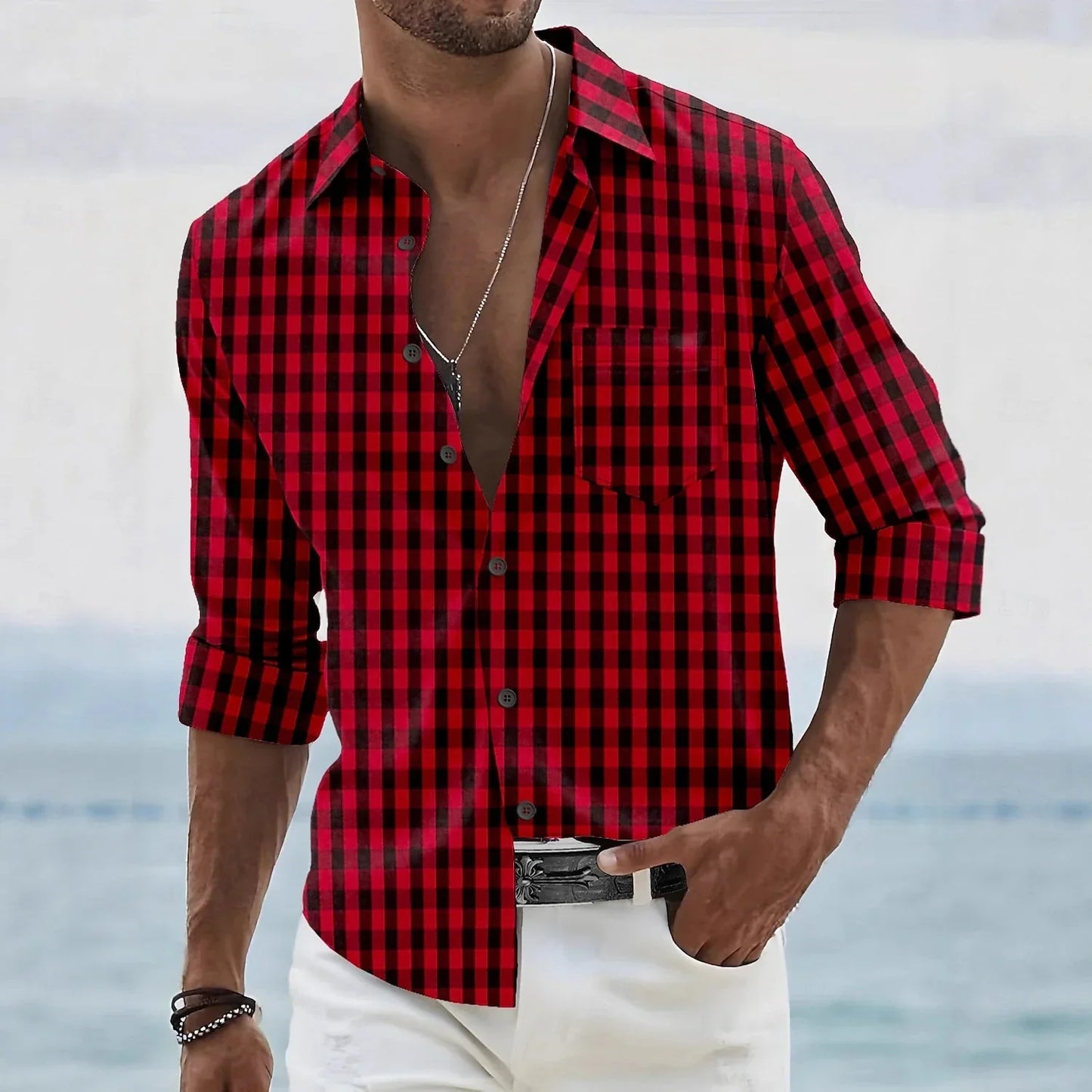 Chemise classique à carreaux pour hommes, manches longues, revers boutonné, business décontracté, rue, confortable, livraison rapide