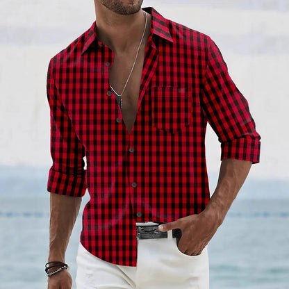 Chemise classique à carreaux pour hommes, manches longues, revers boutonné, business décontracté, rue, confortable, livraison rapide