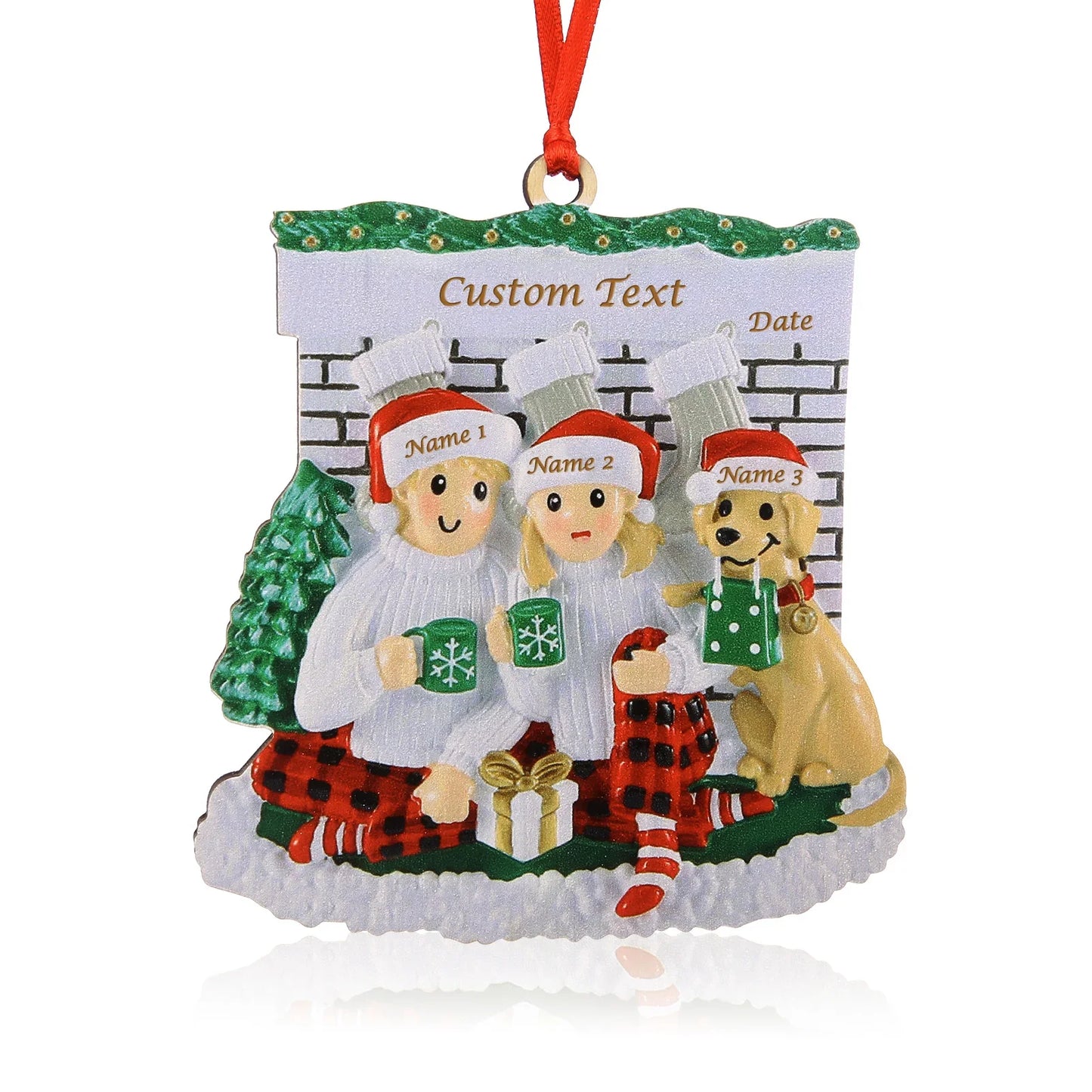 Wood Custom Family And Dog Christmas Ornament Personalized Name Engraved Pendant Xmas Gift for Family Christmas Tree Decorations