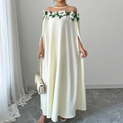 Robe longue de soirée élégante, à la mode, Chic, décoration florale, couleur unie, tempérament de printemps, robe longue ample