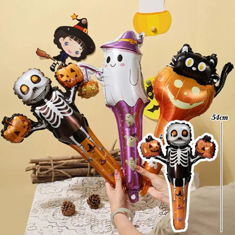 50/5pcs Halloween Balloon Headband Foil Balloons Stick Aluminum Film Inflatable Balloon Skeleton Pumpkin Hair Hoop Party Props