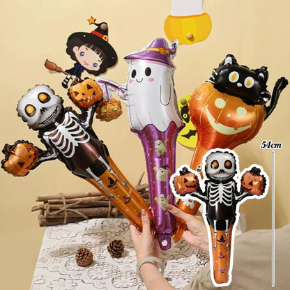 50/5pcs Halloween Balloon Headband Foil Balloons Stick Aluminum Film Inflatable Balloon Skeleton Pumpkin Hair Hoop Party Props