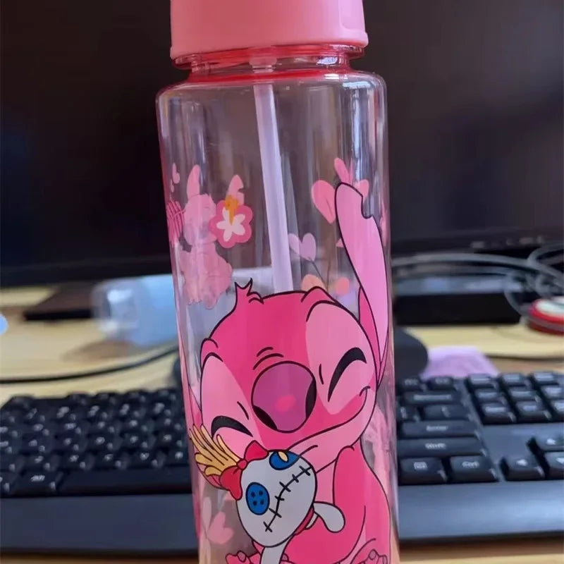 Stitch Large Plastic Tumbler With Lid Straw And Carry Cord Leakproof Lock Design For School Travel Sports Gift