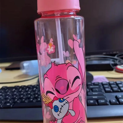 Stitch Large Plastic Tumbler With Lid Straw And Carry Cord Leakproof Lock Design For School Travel Sports Gift