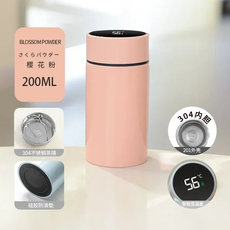 Bouteille d'eau thermos intelligente 200ML avec affichage de température, bouteille isotherme en acier inoxydable avec filtre, tasse à thé