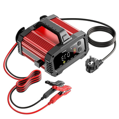 Portable 25A/15A Smart Car Battery Charger for 12V-24V Motorcycle Lead Acid AGM GEL LiFePo4 Batteries Car Booster Pulse Repair