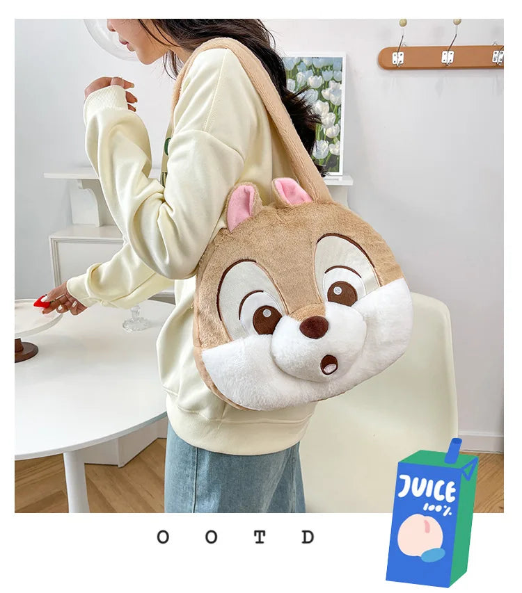 Plush Cartoon Chipmunk Squirrel  Large Capacity Shoulder Bag Sweet Versatile Cute Women's Bag Stitch Mobile Cosmetics Storage