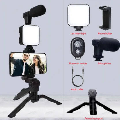 Smartphone VzonKit avec trépied, support de téléphone, mini microphone, lumière de remplissage LED, démarreur pour TikTok, diffusion en direct, vidéo prometteuse