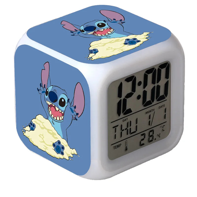 New Cartoon Lilo & Stitch Alarm Clock Anime Stitch Children's Toys Colorful Color Change Square Alarm Clock Kids Christmas Gift