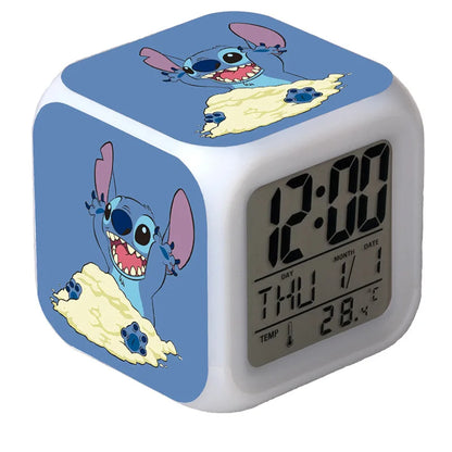 New Cartoon Lilo & Stitch Alarm Clock Anime Stitch Children's Toys Colorful Color Change Square Alarm Clock Kids Christmas Gift