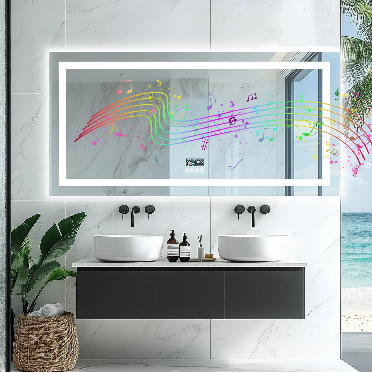 Fissuraminants pour miroir de maquillage LED, miroir de courtoisie avec lumières, miroir de maquillage à intensité variable, affichage numérique Bluetooth intelligent, mémoire de 3 couleurs