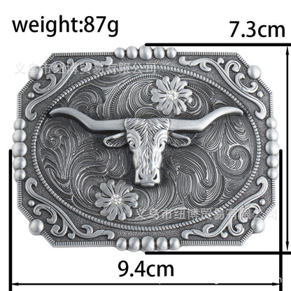 Western Cowhead Pattern Belt Buckle Cowboy Waistband